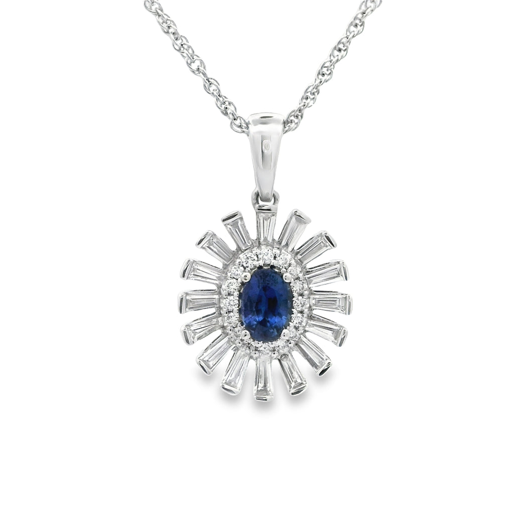 Oval Sapphire Border and Diamond Cluster Pendant in White Gold | New York  Jewelers Chicago